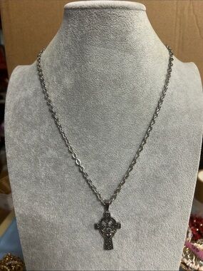 Silvertone Celtic Cross Pendant Necklace - Women Jewelry